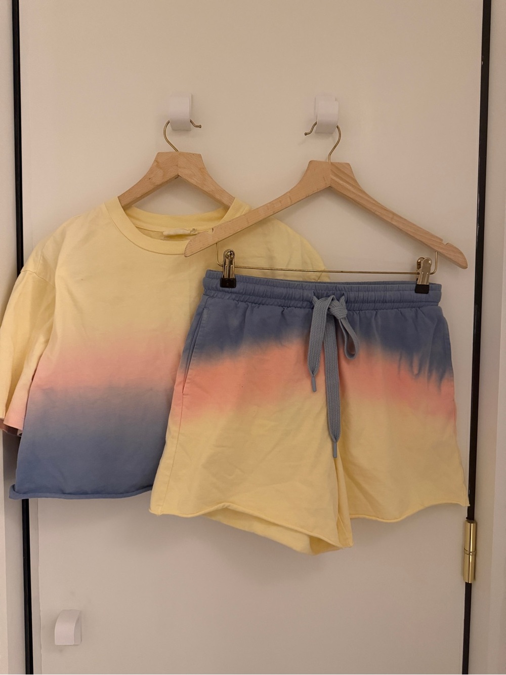 The Upside tie dye Yellow Blue cotton 2 piece matching set  tee & Shorts xs s